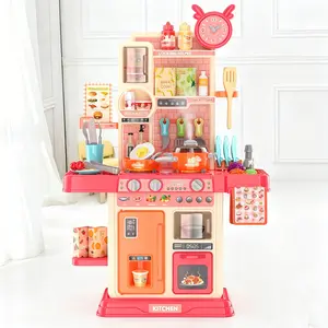 45PCS Kids Pretend Play Kitchen Set King Size with Real Steam, Stove, Play Sink, Sound & Light, Realistic Cooking Gear, Interactive Learning Toy, Perfect Birthday & Christmas Gift for Toddlers Age 3+