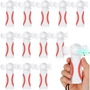 Riakrum 12 Pcs Baseball Team Gifts Mini Baseball Electric Portable Fan Bulk with Lanyards Powerful Personal Handheld Fan for Summer Sport Team Gift Sport Party, Battery Not Include
