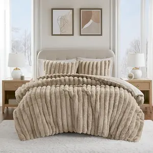 Madison Park Ultrasoft Faux Fur Ribbed Comforter Set, Reversible Crystal Velvet, All Season Cozy Bedding, Premium 3 Pieces