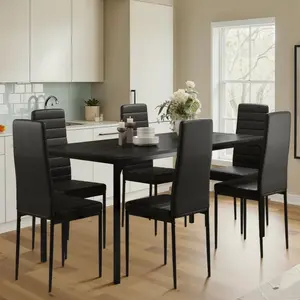 Gizoon Dining Table Set for 6, Kitchen Table Chairs Set of 6, 7 Piece Kitchen Table Set with 6 Upholstered PU Leather Chairs for Dining Room, Living Room, Apartment, Small Space, Black