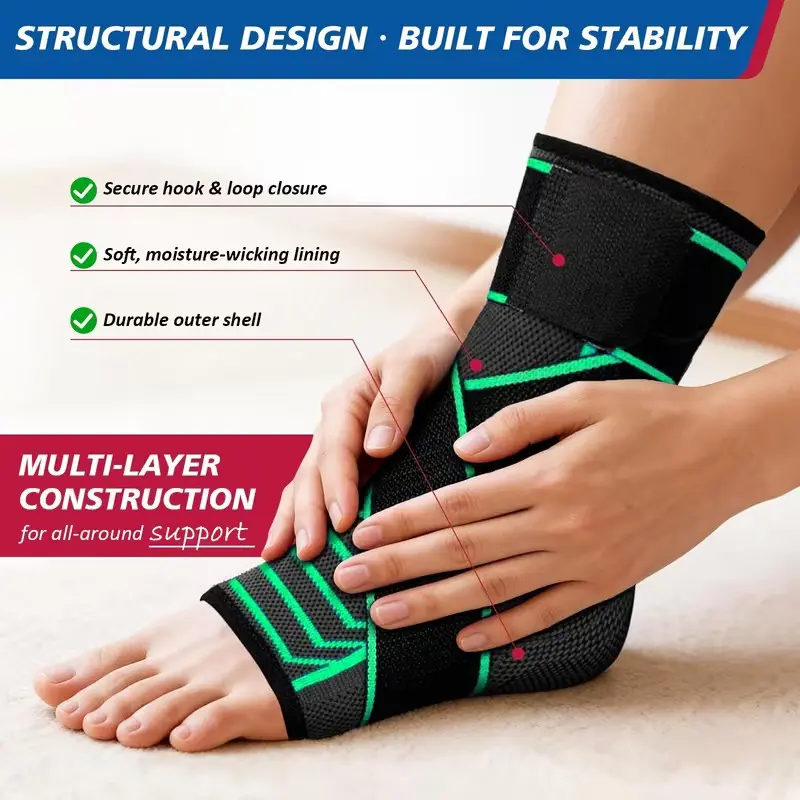 2pcs Ankle Brace for Women and Men,Instant Relief & Active Recovery (Green) Ankle Brace , Lightweight Ankle Compression Sleeve with Strap, Foot Support Stabilizing Wrap for Running, Gymnastics, Sports - Breathable & Elastic, Comfortable Fit