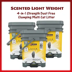 3 Pack Lightweight Scented Clumping Cat Litter, 4-in-1 Strength Odor Control, Multi-Cat Formula, Low Dust Scoopable Litter, 17 lb