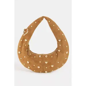 Fame Dome Studded Chrome Crescent Hand Bag