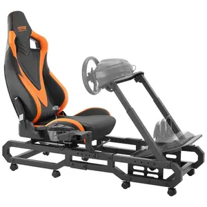 VEVOR Racing Wheel Stand, Heavy-Duty Integrated Simulator Cockpit Steering Stand, Fit Logitech G25, G27, G29, G920, G923, Thrustmaster T300RS, TX F458, T500RS, T3PA-PRO (F1/GT) and CSR Pedals, Black