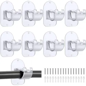 No Drill Curtain Rod Holder Hangers Self Adhesive Hook Upgrade Large Plastic Brackets Renter Friendly Hanger 8PCS Transparent