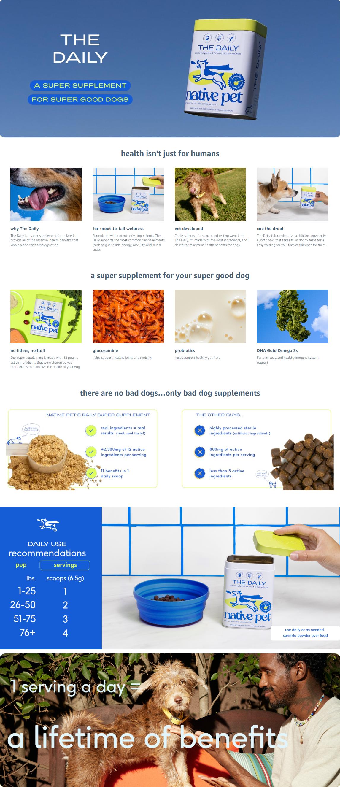 Native Pet Dog Vitamins & Supplements - 11-in-1 Vitamin Powder for Dog Food Topper - Collagen, Glucosamine, Probiotics, Omega & More- Supports Healthy Gut, Mobility & Overall Health