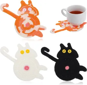 Nogeqi 3PCS Cat Coasters, for Cat Lovers, Funny Woven Coaster for Tea Coffee, Home Decor, Tabletop Protection, Creative Knitted Cats Butt Coasters Christmas Stocking Stuffers for Women