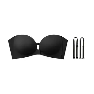 LUCKMEEY Womens Strapless Front Closure Bra Push up Padded Add Cup Non Slip Wireless Supportive Seamless Comfortable Tube Jelly Bra a B C Cup