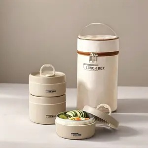 Portable Insulated Food Lunch Container Set, 1 SetIncluding 3 Counts Lunch Box & 1 Count InsulatedBag,3 Separate Stackable Lunch Container for Adult& Kids Travel, Kitchenware bento box