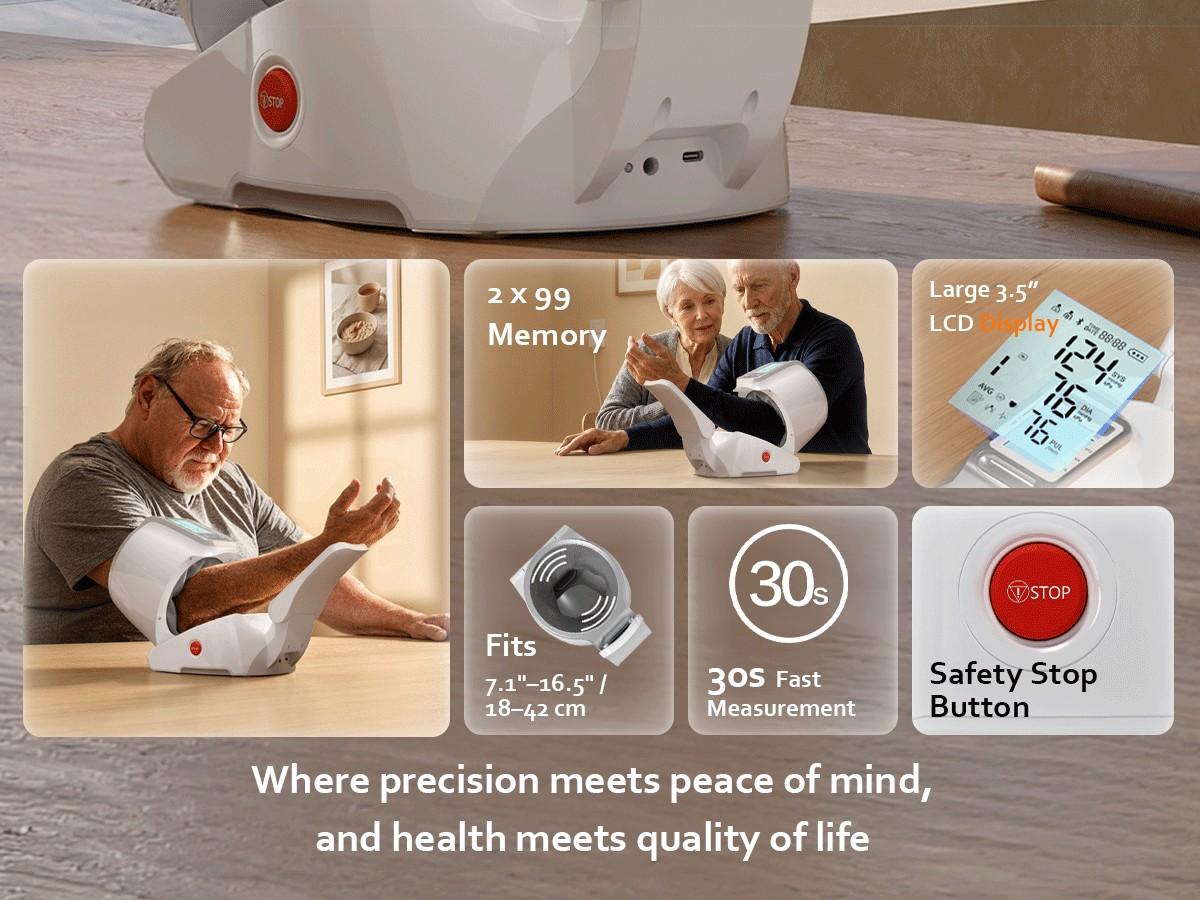 Upper Arm Blood Pressure Monitor for Home Use, Large Backlit LCD, Automatic Cuff Expands to 7.1"-16.5", One-Touch Barrel-Type Blood Pressure Monitors, Dual User 99x2 Memory, Pearl
