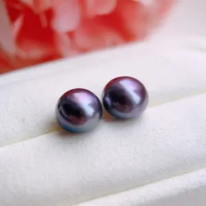 Piswency Rare Purple Freshwater Pearl Stud Earrings, 925 Sterling Silver Post, Natural Color Button Shape Pearl Jewelry Gift for Her