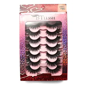 7 Pairs Voluminous D Curl Gentle False Eyelashes, 17mm Fluffy Thin Fake Lashes, Daily Use Long Tail Design, Solid Non-Flammable Material, Cosmetic