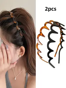 Women's Summer Wave Hairbands Set, High Top Design, Toothbrush Comb Style, Vintage Elegance, Anti-Slip Lace Details, 2pcs