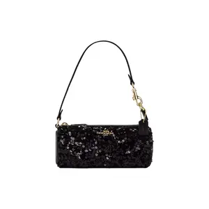 Coach Nolita 20 Logo Sequin Hardware Zip Top Handle Bag for Women – Gold and Black