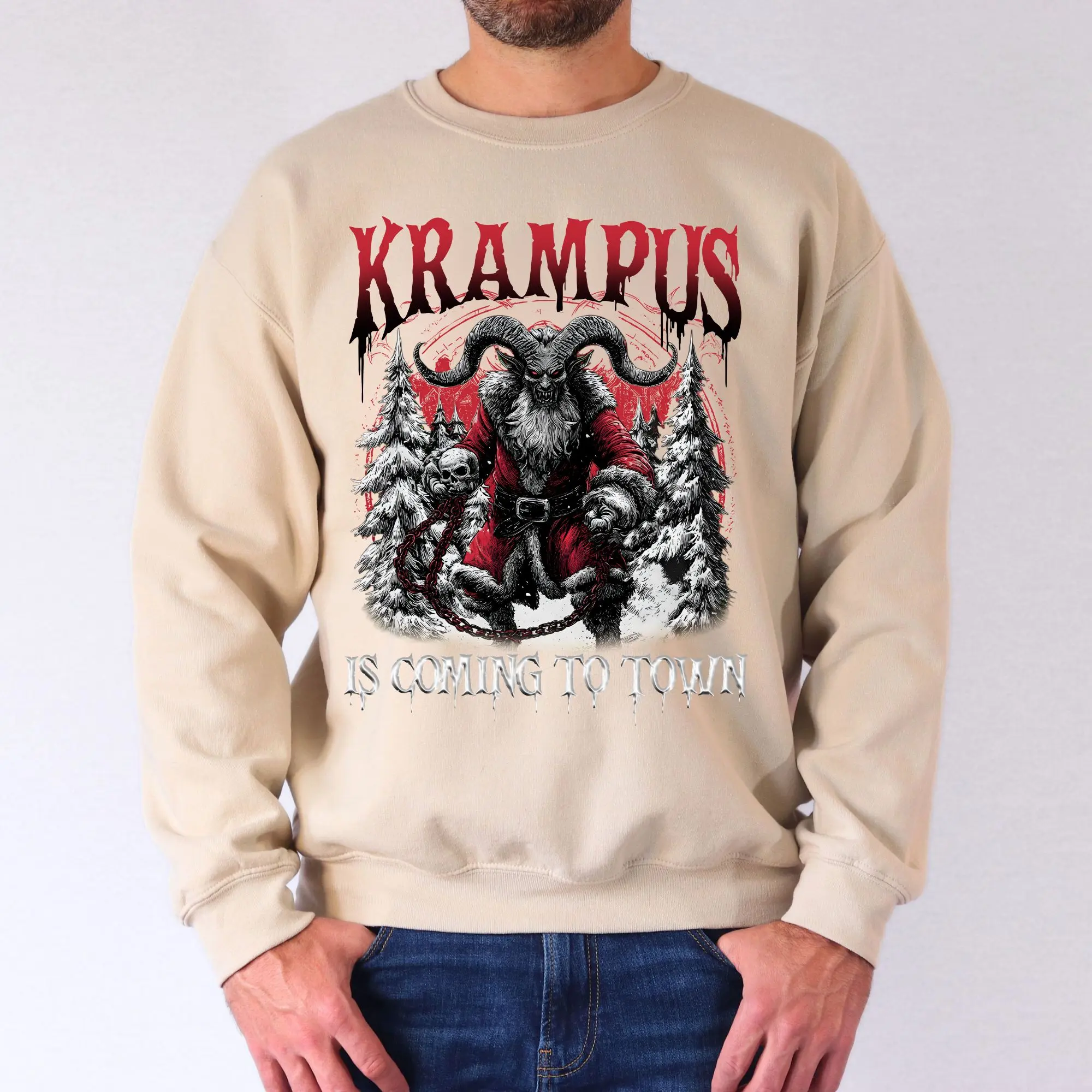 Krampus Is Coming To Town Sweatshirt, Gothic Christmas Shirt, Horror Holiday Sweater, Dark Xmas Gift, Scary Santa Sweatshirt Metal Christmas