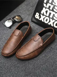 Men's Retro Brown Loafers 2026, Soft Leather Slip-On Flat, Driving and Casual All-Purpose Leather Shoes with Retro Brown Tone, Breathable Soft Sole for Both Business and Leisure