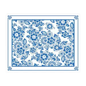 Blue and White Chinoiserie Paper Placemats Disposable Dining Paper Placemats Disposable 24pack One Time Use Placemats for Dining Table (Floral)