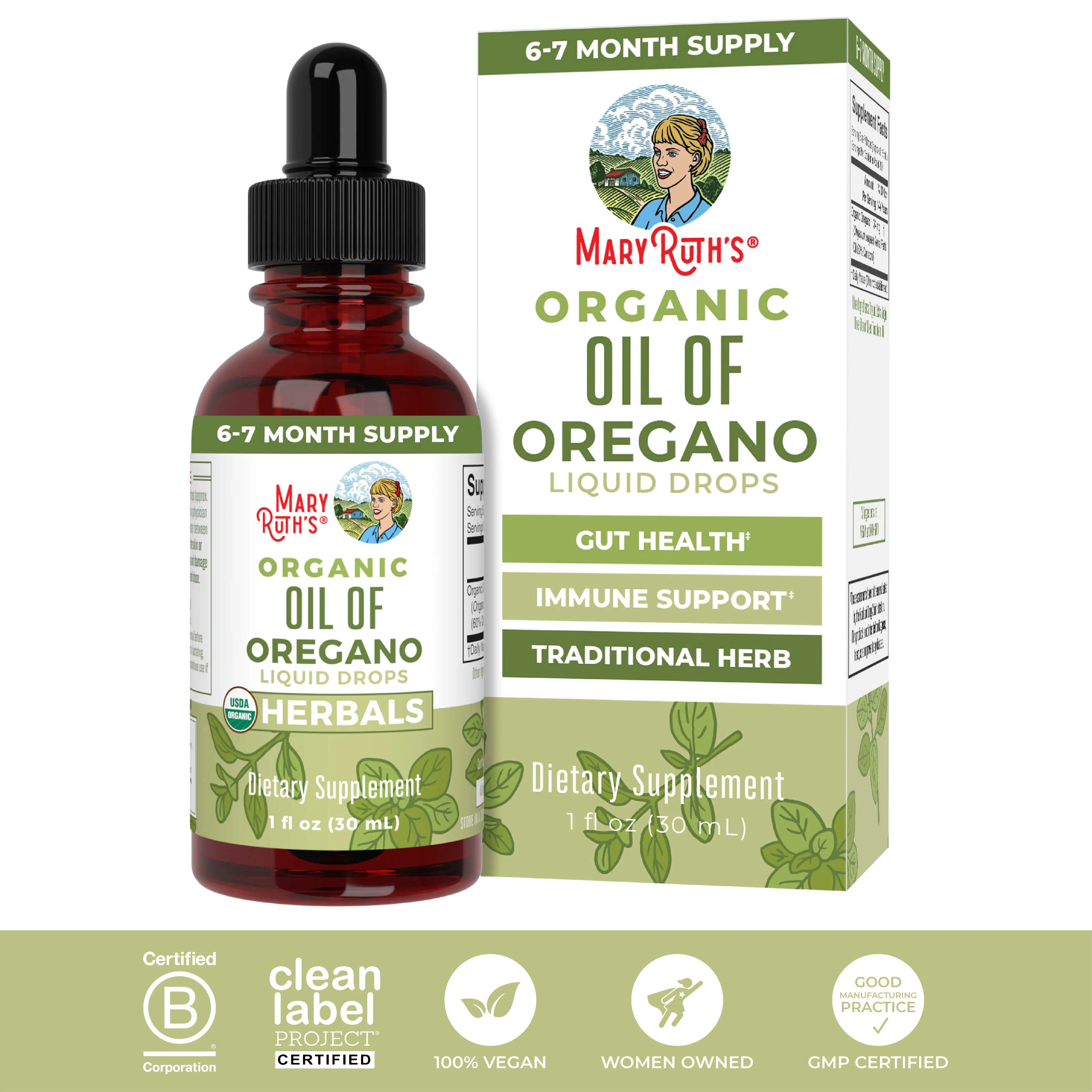 MaryRuth's Organic Oil of Oregano Liquid Drops - Immune Support - Herbal Tincture - Gut Health - Overall Health - 200 Servings - Vegan - 1 Fl Oz