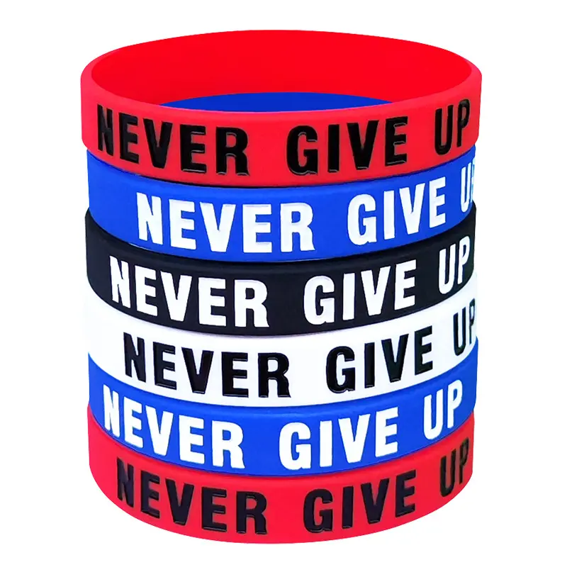 Unisex 6-Pack Silicone Bracelets, "Never Give Up" Inspirational Message, Water-Resistant Wristbands for Men & Women (Fashion Accessories, Costume Jewelry & Bangles), Bracelet, Adult Size, Motivational, Quick Dry, Body-Safe Silicone Bracelets & Bangles