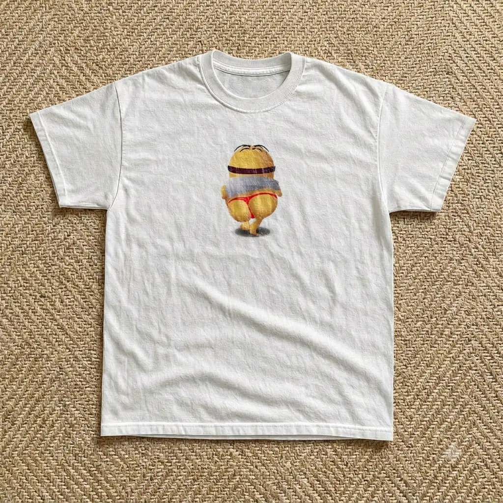 White Bikini Minion Cartoon Graphic T-Shirt | Funny Meme Humor Retro Tee