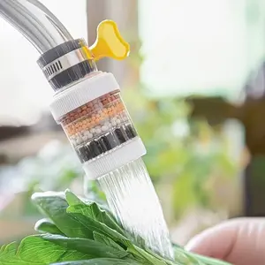 Universal Faucet Filter, Water Filter System, 1pc + 10 Replaceable Pads, Detachable & Washable, Six-Layer Splash-Proof, Water Saver for Kitchen Tap