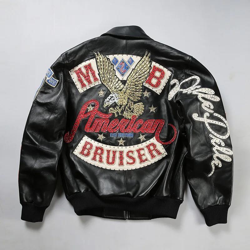 Pelle Pelle Italian Men's Real Sheep Leather Bomber Jacket US Size Black Long Sleeve Traditional Fit for Baseball Rap Rock Music Coats