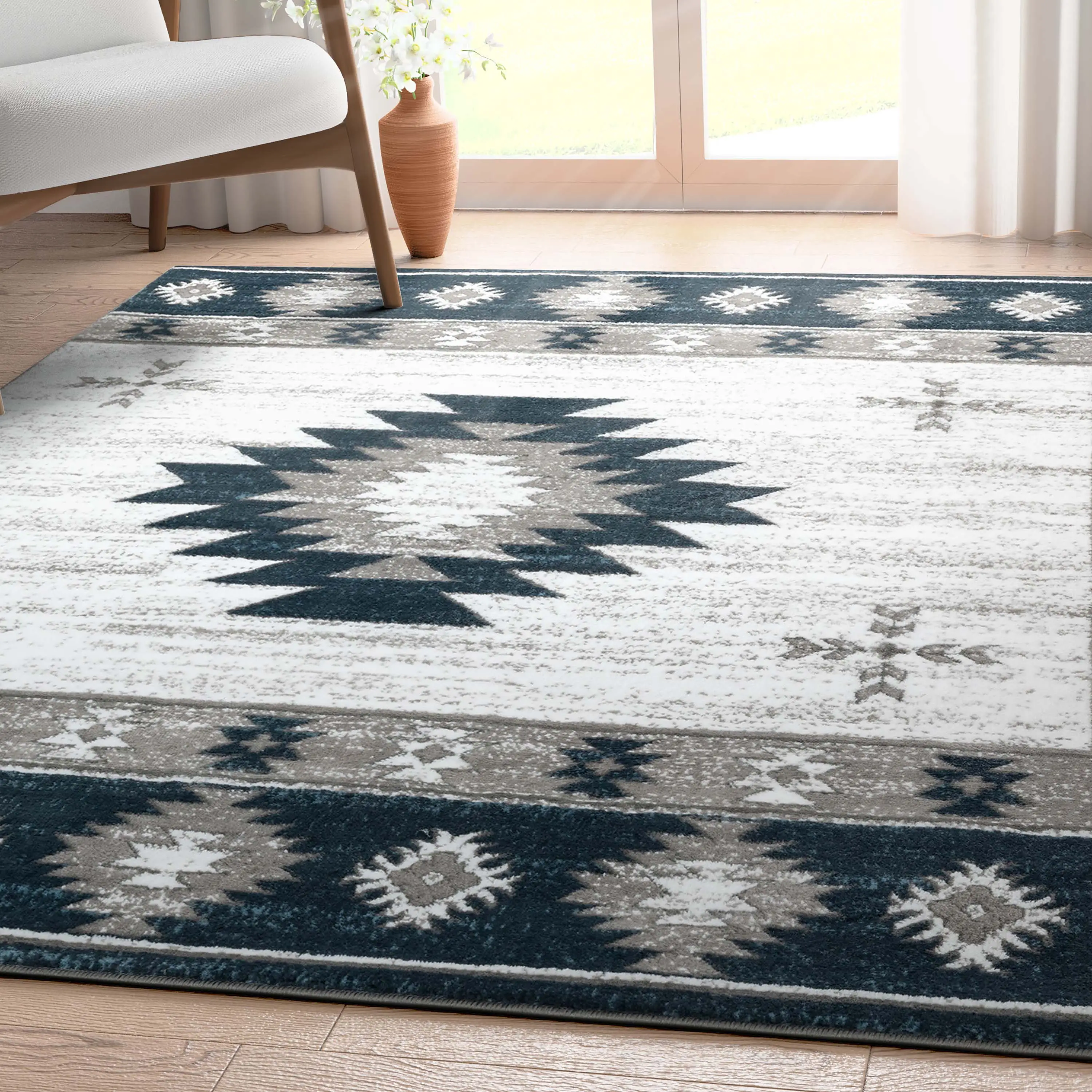 Rodrigo Southwestern Diamond Rug - Rustic Geometric Pattern, Durable Area Rug for Living Room, Bedroom, and Hall