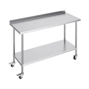 24 X 60 X 40 Inch Stainless Steel Work Table For Commercial Food Prep With Casters, Heavy Duty Metal Prep Table, Adjustable Height Stainless Steel Workstation For Restaurant, Hotel, And Home Kitchens