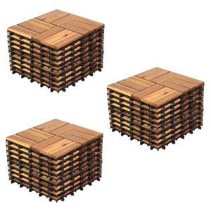 Acacia Wood Interlocking Flooring Tiles - Pack of 10 - 12 x 12 Inch Wood Deck Tiles