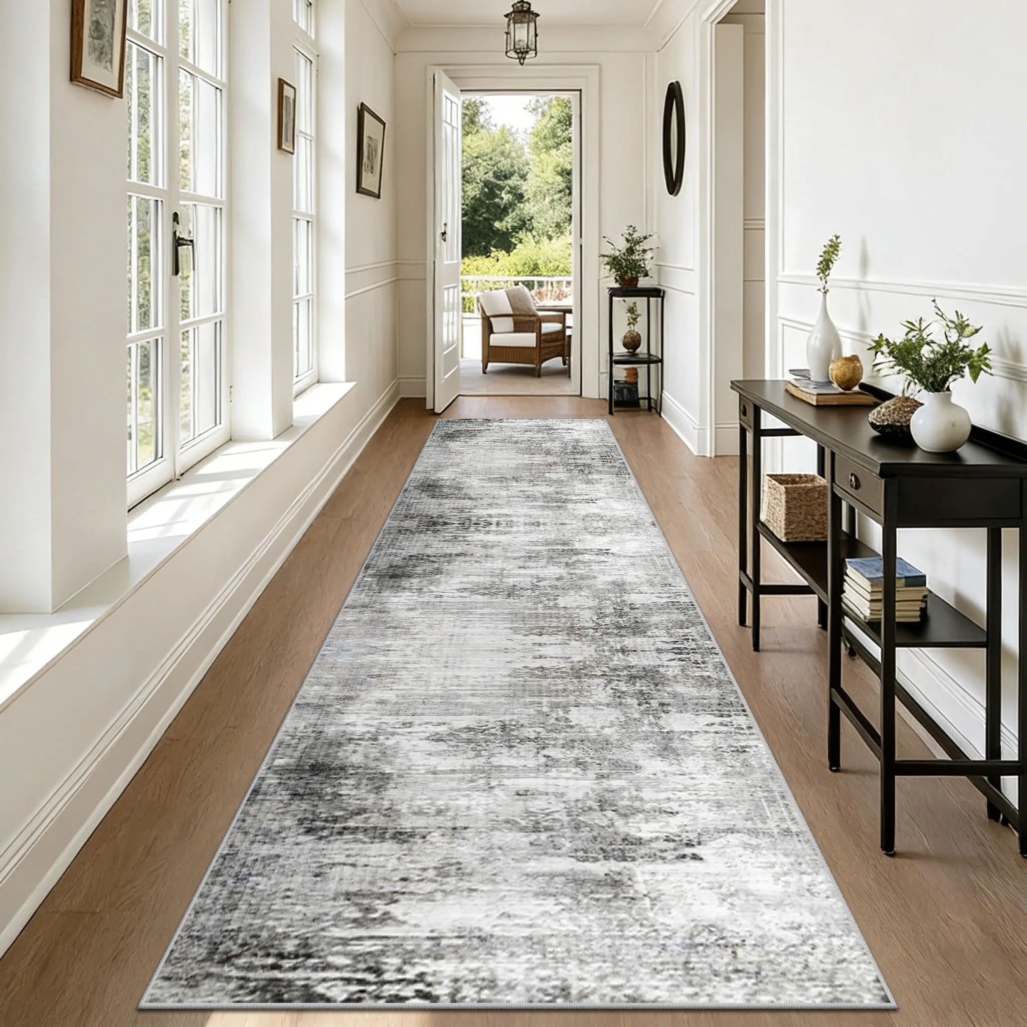 2'x10.5'Modern Abstract Runner Rug, Non-Slip Washable Faux Wool Entryway Floor Mat for Long Hallways & Kitchen