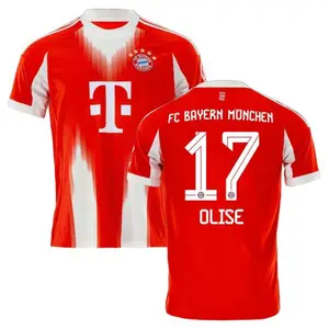 Unisex Soccer Bayern Munich Team Michael Olise 17 Champions League Playoffs 2026 Home/Away Replica On Field Jersey - Red/White/Black (Full Logo)