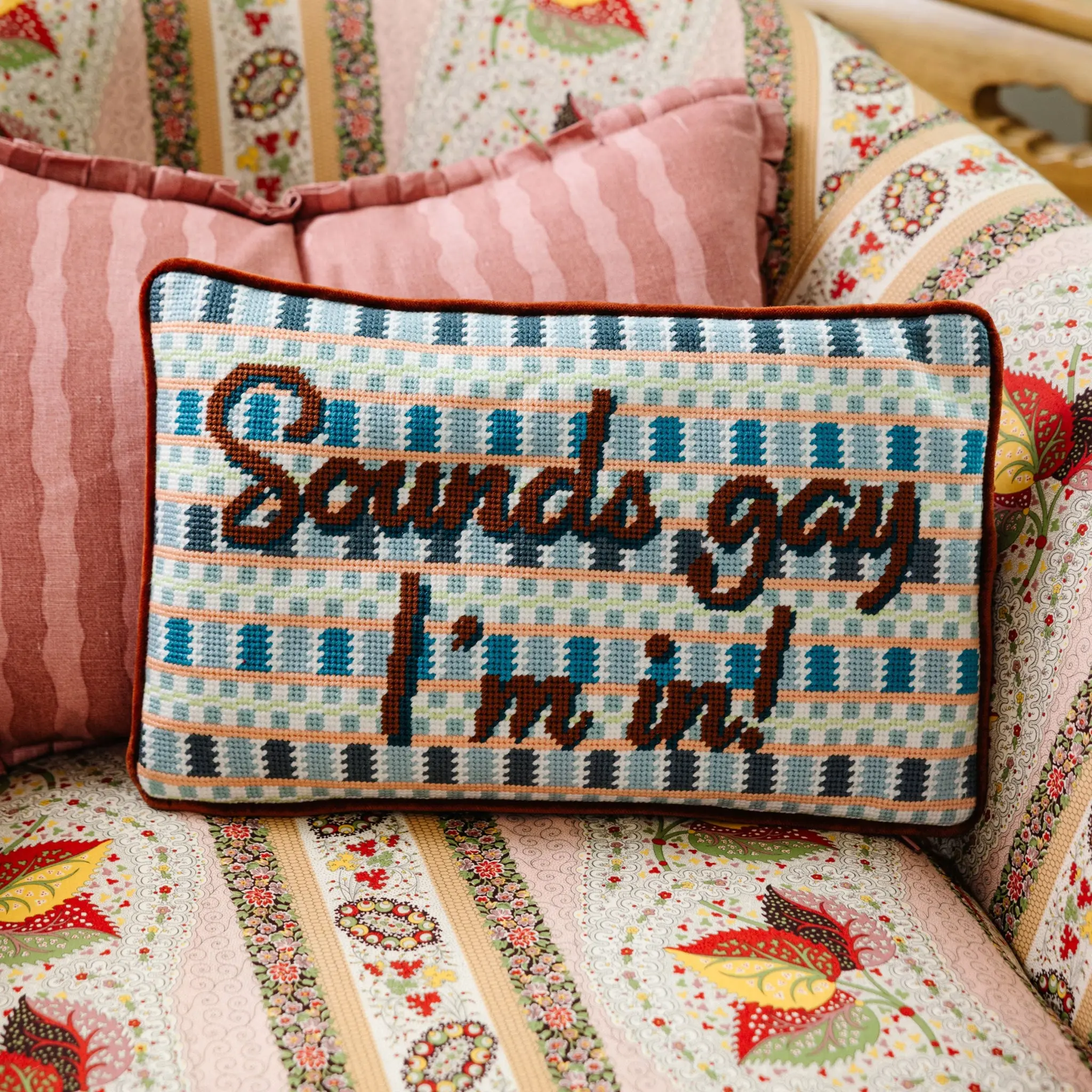 Sounds Gay Craft Needlepoint Pillow - Spark Design, Vibrant Patterns, Embrace Yourself Statement Piece, Unique Sayings, Cozy Home Decor Accent