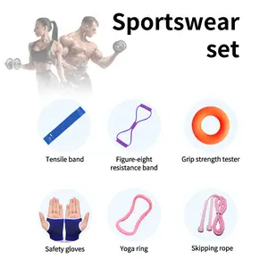 Complete Home Gym Sports Set: Tensile Resistance Band, Figure-Eight Band, Grip Tester, Safety Gloves, Yoga Ring & Skipping Rope – Your All-In-One Fitness Equipment Kit for Daily At-Home Workouts