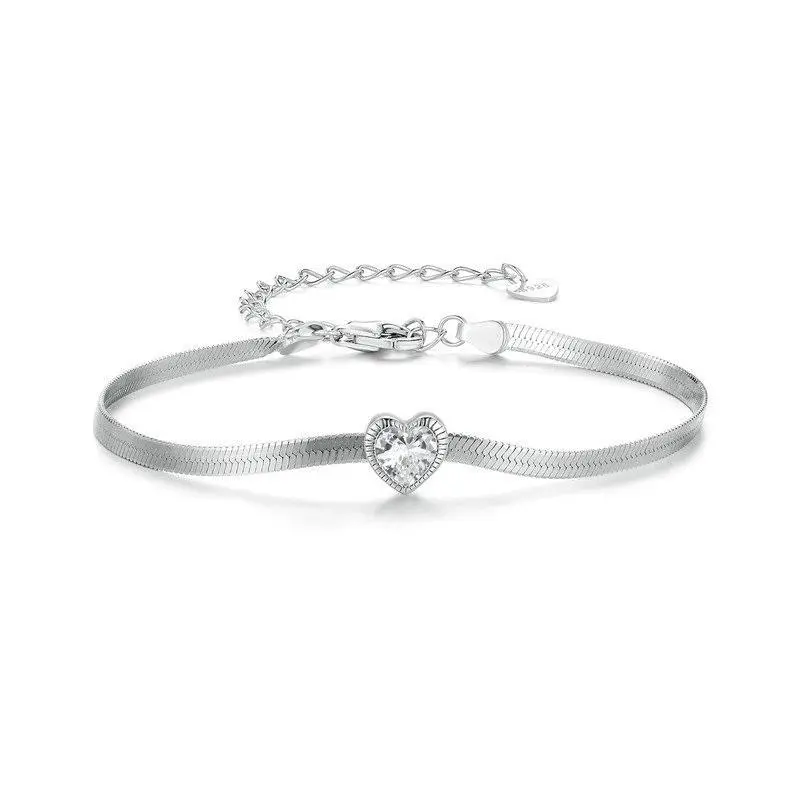 EAMTI 925 Sterling Silver Cubic Zirconia Heart Love Bracelet Dainty Jewelry Gifts for Women Mother's Day/Birthday/Anniversary Day/Valentine’s Day