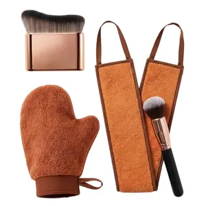 4-Piece Self Tanning Mitt Kit with Back Applicator, Kabuki Brush & Exfoliating Mitt – Streak-Free Sunless Tan Applicator Set