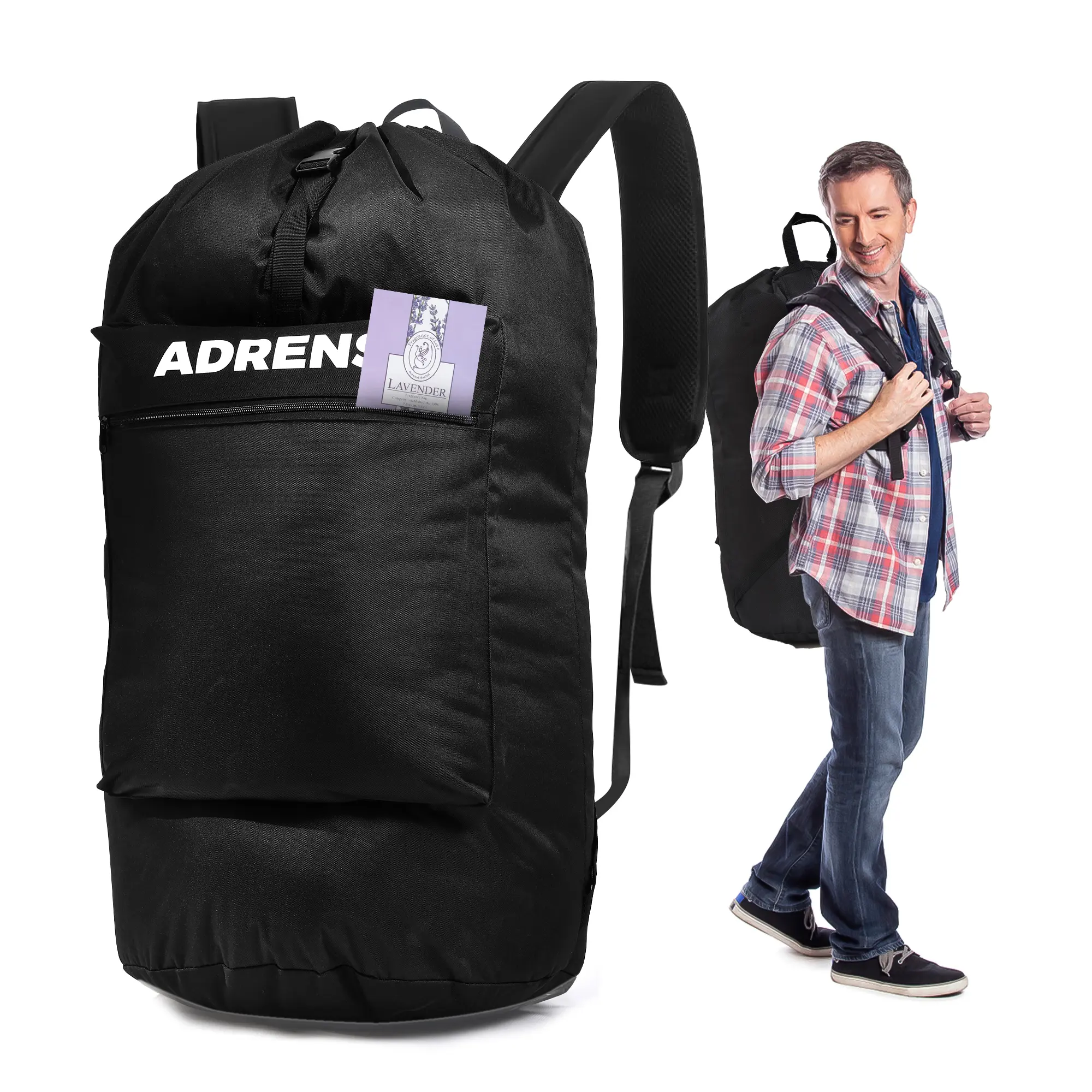 ADRENS X-Large Laundry Backpack with Lavender Sachet – Puffy Straps, Drawstring Closure, Perfect for College, Travel, & Laundromat Use!