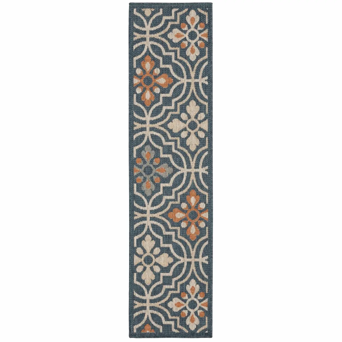 HomeRoots 388359 8 ft. Blue Floral Lattice Indoor-Outdoor Runner Rug, Ideal as Colorful, Decorative Flower, Doorway, Floral Artwork & Aesthetic Outdoor Option, Colorful Runners, Decorative Flower Runners