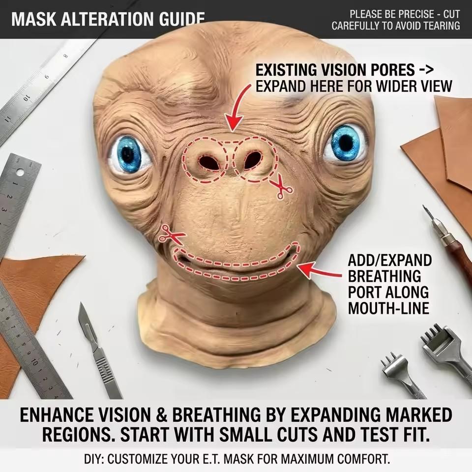 Realistic ET Alien Latex Mask Halloween Carnival Party Movie E.T. the Extra-Terrestrial Cosplay Creepy E.T. Alien Full Head Mask men andwomen costume