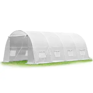 20' x 10' x 7' Greenhouse Gardening Large Plant Hot House Walking in Tunnel Tent Green House Heavy-Duty Reinforced Frame 8 Screen Windows, White