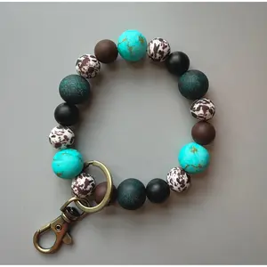 Turquoise Stone Brown Cow Wristlet