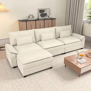 【3 Packages Shipping】Kullavik 81.6" Modular Sectional Sofa - Comfy Chenille Cloud Couch with Movable Ottoman and Throw Pillows, L Shaped Deep Seat Sofa for Living Room, Apartment