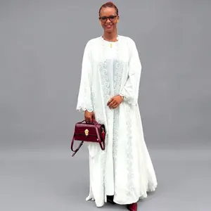 Myra Premium White Side Pleated Open Abaya Set