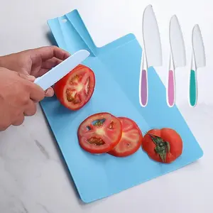 4Pcs Safe Knife & Cutting Board Set - Blue Plastic Cooking Utensils for Salad Fruit Vegetables Cutting Board Meal Prep Tools - Home Improvement.