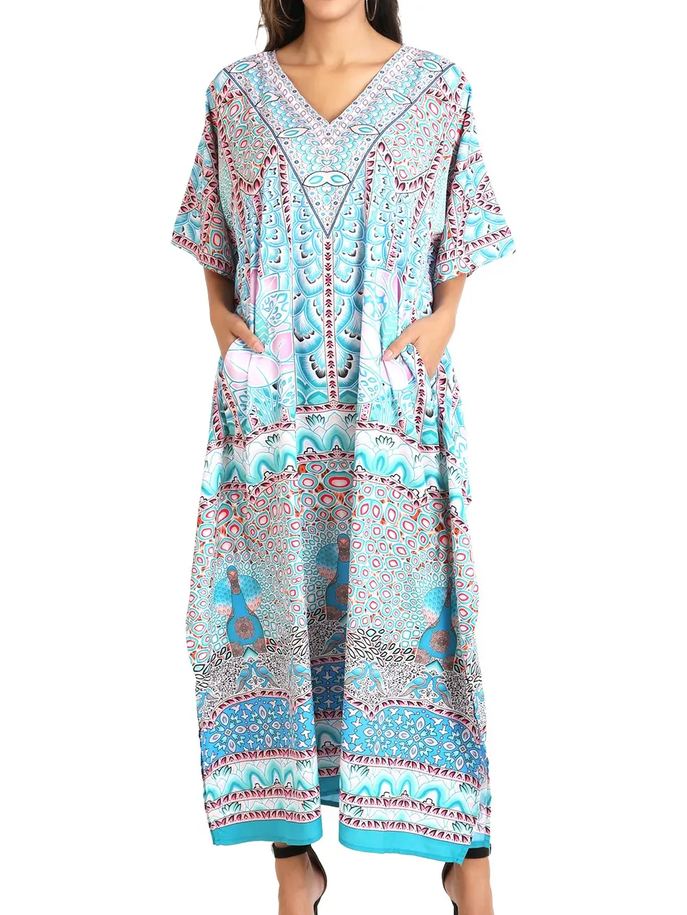 Miss Lavish London Women's Kaftan Long Maxi Style Dresses One Size - 147-Teal