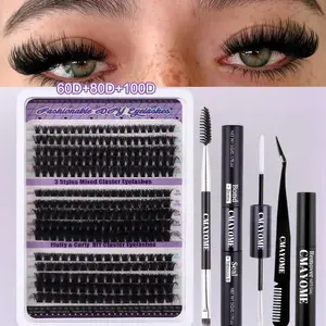 DIY 270pcs Lash Clusters Eyelash Extension Kit 10-18mm  Kit with Lash Bond and Seal, Lash Tweezers for Self Use D Volume Curly Individual Lashes hybrid