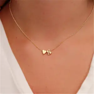 Peach Heart Shaped Letter Necklace Clavicle Chain Necklace