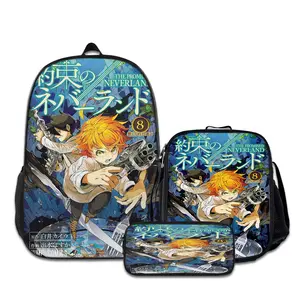 3PCS The-Promised-Neverland-Backpacks for Girls Set, Cute School Backpack for Girls Boys with Lunch Box and Pencil Case, Aesthetic Bookbag for Teens, Lightweight Classic Backpack for Travel, Work, Picnic A-69