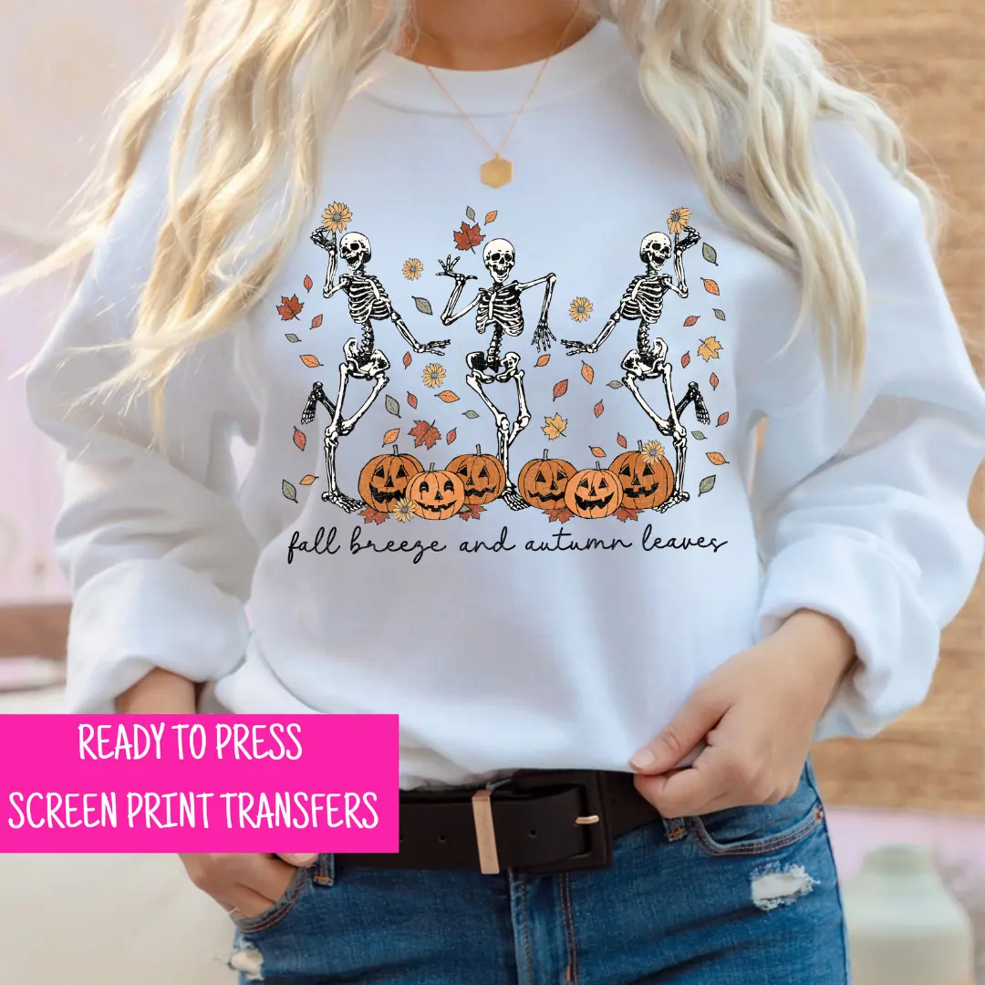 Fall Breeze Autumn Leaves Skeleton Thin Matte Clear Film Screen Print Transfer, Plastisol Transfers, Fall Screen Print Transfer