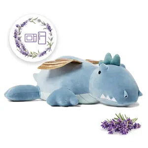 Microwavable Heating Pad Blue Winged Dragon Plush - 1.4 Lb Weighted Stuffed Animal Toy with Tourmaline Beads & Lavender - 16" Squished Long Dinosaur Pillow - Lumbar Back Cushion Lasting Warmth