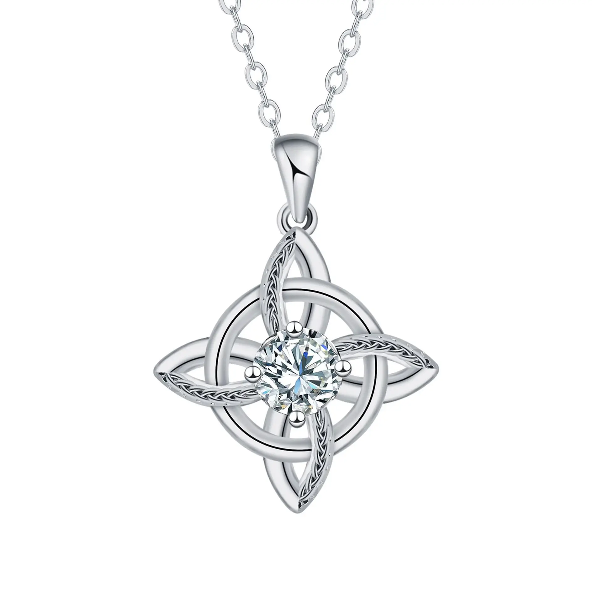 925 Sterling Silver Women's Celtic Knot Pendant Necklace Cuban Link Chain Witches Knot design Sparkle CZ Pendant Adjustable Witchy Jewelry Gift for Birthday anniversary christmas womens gifts